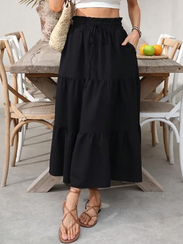 Women's Flowy Trendy Skirt Plain Ruffle Hem Skirt4