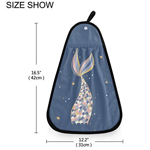 Visesunny Mermaid Tail With Gold Sparkle Scale Hand Towel For Kitchen Bathroom Decor Soft Absorbent Cotton Dish Towel With Hanging Loop Botton Cleaning And Drying Washcloth #TOP1