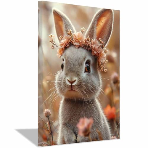 Tableau Toile Lapin Turquoise 38 Encadrée Design Moderne Floral