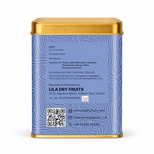 Image of LILA DRY FRUITS Dry Fruit Bites 200 g x 2 (20 Pieces) Classic Dates Barfi with Almonds Cashews Pistachios Honey Ghee | Soft Nutty Energy Sweet Snack Mithai Premium Festive Gift Perfect for Gifting