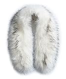 KOOSUFA Pelzkragen Kunstpelz Pelzschal Kunstfell Fellkragen Kapuzen Winter Schal mit Knöpfe für Wintermantel Jacke Parka 70cm 80cm 90cm (Polarfuchs weiß mit schwarzer Spitze-nachahmung, 70cm/27.56'')