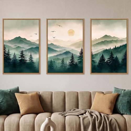 Ausril Large Boho Mountain Framed Canvas Wall Art Set 16"x24"x3