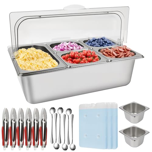 Kalolary Station Garnitures à Pizza, 7 bacs Acier Inoxydable pour Épices Bar Salades Buffet avec...
