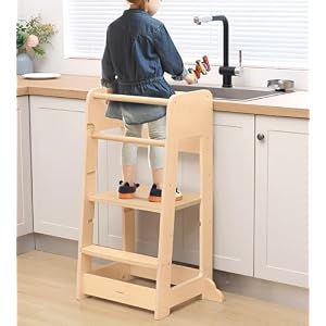 Toddler Standing Tower, Adjustable Height Toddler Kitchen Stool Helper, Toddler Step Stool with Safety Rail, Anti-Drop Toddler Learning Tower, Kitchen Step Stool for Kids 18 Months+ Toddler Standing Tower Adjustable Height Toddler Kitchen Stool Helper Toddler Step Stool with Safety Rail Anti Drop Toddler Learning Tower Kitchen Step Stool for Kids 18 Months