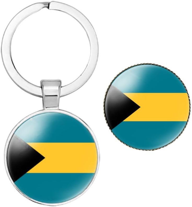 Heiorpai Stainless Steel Country Flag Keychain Metal Key Chain Key Ring and Nation Flag Pin Copper Alloy Brooch Badge