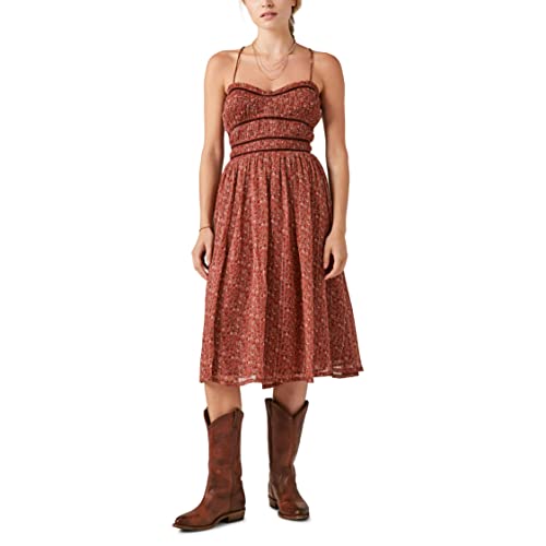 Lucky Brand Women's Lace Up Chiffon Midi Dress, Brown Multi, X-Large #TOP16