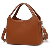 KOGTLA Women's Medium Vegan Leather Purses with Satchel Strap, Ladies Tote Handbags, Hobo Shoulder Bags Brown