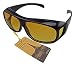Utrax Clear View Vision UV Protection Wraparounds Driving Glasses Sunglasses Black Yellow Lens Fits Over Eyeglasses (Yellow for night)