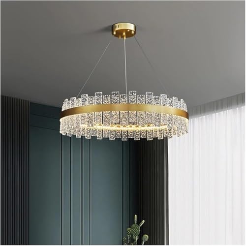 Lustre LED moderne salon salle à manger LWX en cristal et verre dépoli 100cm