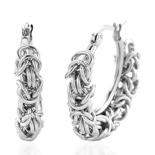 Shop LC Byzantine Hoop Earrings in Stainless Steel Shop LC Byzantine Hoop Earrings in Stainless Steel
