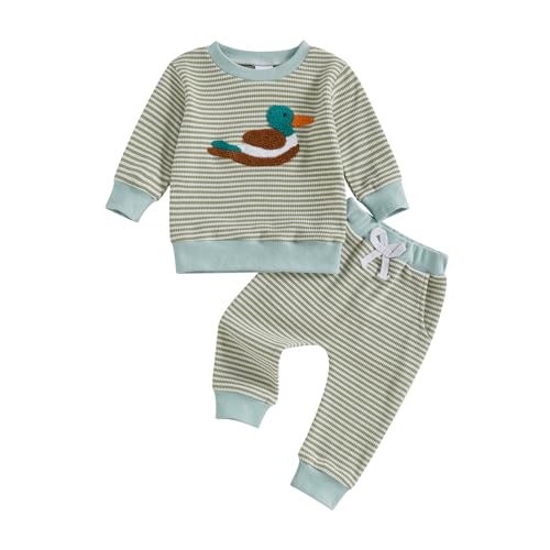 fhutpw Baby Toddler Boy Girl Fall Winter Clothes Embroidery Stripe Pullover Pants Sets Infant Long Sleeve Sweatshirt Outfits