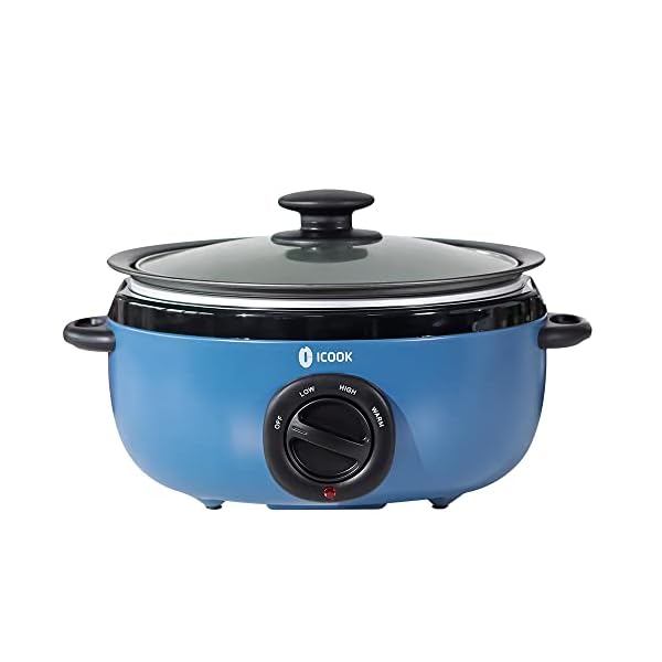 ICOOK USC-35-OP001BL 3.5 Quart Slow Cooker,Aluminium Sear/Sauté Stew Pot Stovetop safe,Dishwasher Safe,Glass Lid,Adjustable Temp,Food Warmer,Blue ICOOK USC-35-OP001BL 3.5 Quart Slow Cooker,Aluminium Sear/Sauté Stew Pot Stovetop safe,Dishwasher Safe,Glass Lid,Adjustable Temp,Food Warmer,Blue