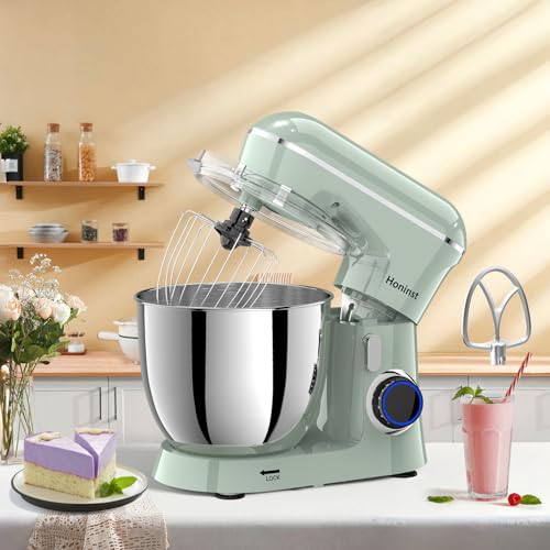 Image of Honinst Stand Mixer, 6.5QT 10-Speed Tilt-Head Electric Stand Mixer, 3-In-1 Kitchen Mixer with Bowl, Dough Hook, Whisk and Beater, Food Mixer for Baking, Cake and Most Home Cooks, Green