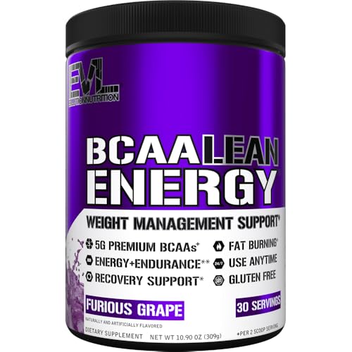 EVL BCAA Lean Energy Powder - Pre Workout Green Tea Fat Burner Support with BCAAs Amino Acids and Clean Energizers - BCAA Powder Post Workout Recovery Drink for Lean Muscle Recovery - Furious Grape