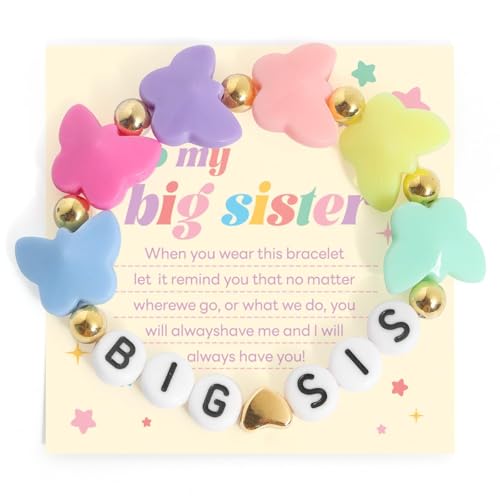 Image of Colorful Big Sister Bracelet Little Sister Bracelet Letter Beads and Heart Beads Bracelet Y2K Jewelry Gifts for Women