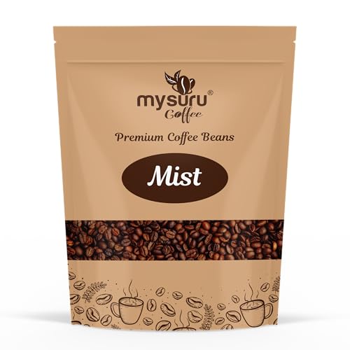 Image of MYSURU COFFEE Premium Whole Roasted Beans [250g - MIST] | Pure Arabica - 100% | Cafe Blend Medium Roast Fresh Single Origin Coffee