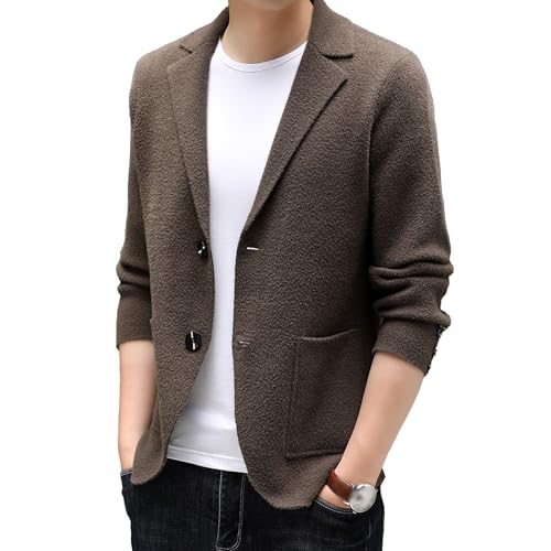 Men's Blazer Collar Two Button Sweater Slim Fit Cardigan Winter Sweater Casual Solid Sweaters with Pockets