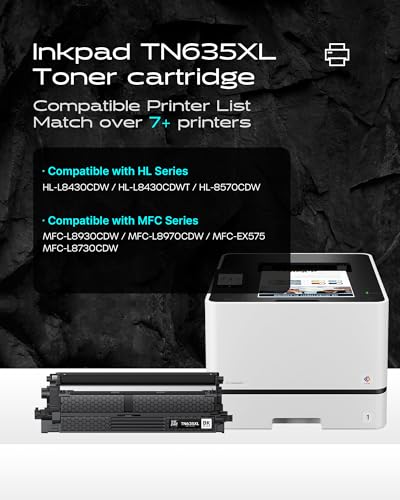 Image of iNKPAD TN635XL Toner Cartridge 4 Pack Replacement for Brother High Yield | Compatible with HL-L8430CDW HL-L8570CDW MFC-L8970CDW MFC-EX575 , 5500 Pages BK /4500 Pages Color, with Smart Chip
