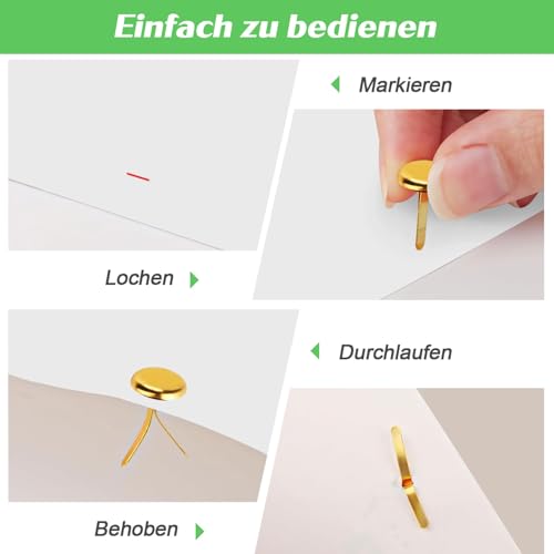 Nuyoah Musterbeutelklammern Bunt Musterklammern Mini Brads Runde Set 300Stk Rundkopfklammern Metall Flügelklammern Klein 8x18mm für Schule Büro Papier Briefklammern Basteln Handwerk DIY