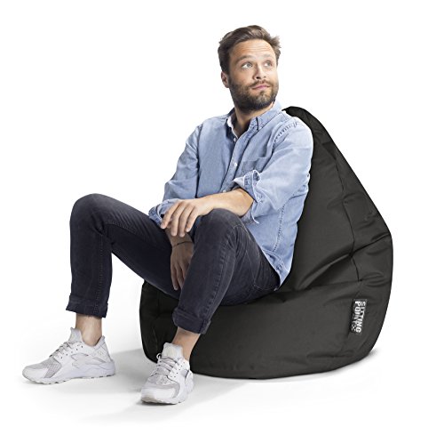SITTING POINT Gouchee Home Brava Collection Contemporary Polyester Upholstered Plush Bean Bag Chair, Black,