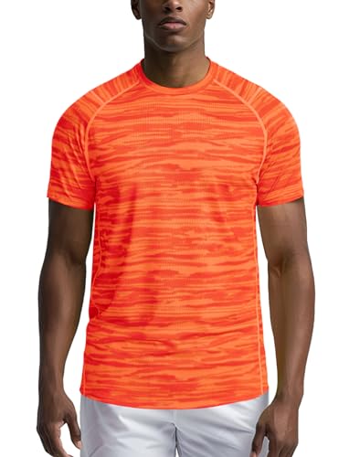 Zengjo Mens Athletic Shirt Short Sleeve(Neon Orange,XXL)