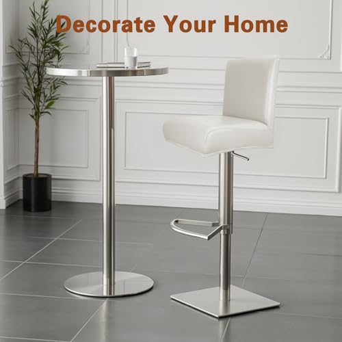 Image of PU Leather Bar Stool Covers with Backs, 2 Pack Stretch Waterproof Bar Stool Chair Covers Washable & Comfortable Barstool Covers Slipcovers with Back for Pub /Counter /Dining Room Decoration (Cream)