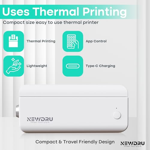 Image of NEWDRU Bluetooth Mini Label Printer | Portable Label Maker with Free 180 Labels | Rechargeable 1000mAh Thermal Printer | Ink-Free, Compact & Wireless Labeling Machine for Home & Office - LabelEase Pro