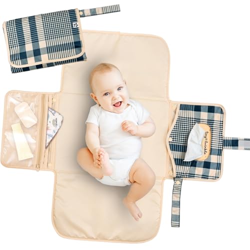 Image of Tiny Twinkle Portable Diaper Changing Pad | Waterproof, Wipeable & Compact Baby Changing Pad for Travel | Smart Wipes Pocket & Organized Storage| Newborn Shower Gift (Gingham)