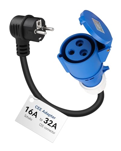 RamTouch Adattatore CEE Spina Schuko a Presa CEE Blu 32A 3 Poli (50 cm, IP44, Max 16A, 3G2,5 mm²) - per Caricatori per Auto Elettriche, Wallbox Portatili e Stazioni di Ricarica Mobili da 7,4 kW