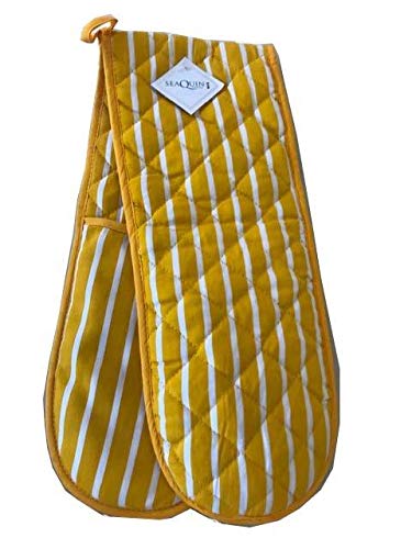 Seaquin Butchers Stripe Double Oven Gloves, in a Choice of 7 Colours Yellow (62922)