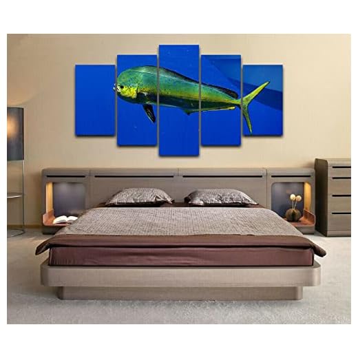 Laimi Förbättring skiss Mahi-Mahi delfin fisk under vattnet 5 paneler kanvas oljemålning väggkonst bild canvas tryck konstverk för heminredning utan ram