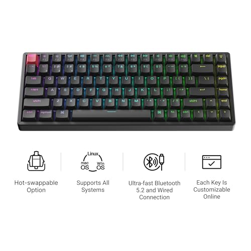 Image of Keychron K2 75% Layout QMK Wireless Mechanical Keyboard Super Banana Switch, Swappable RGB Backlight Aluminum Frame with Shine-Through Double-Shot PBT Keycaps for Mac Windows-Version 3