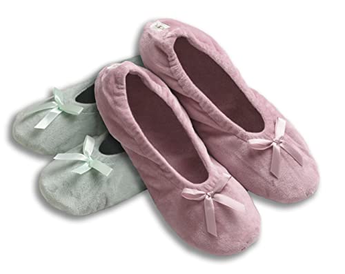 Roxoni Women's Terry Classic Cotton & Velour Ballerina Slippers (Pack Of 2) #TOP6