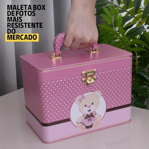 Maleta Baú 10x15 600 fotos 6 Álbuns Fotográficos URSINHA ROSA Menina Bebê Infantil Box