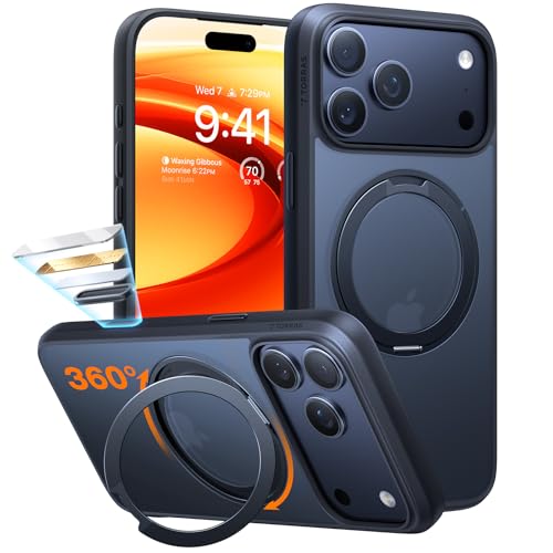 TORRAS Upgraded 360 Magnetic Stand for iPhone 17 Pro Max Case with Camera Control Button, Fit for MagSafe with Ring, Mil-Grade Protection, Translucent