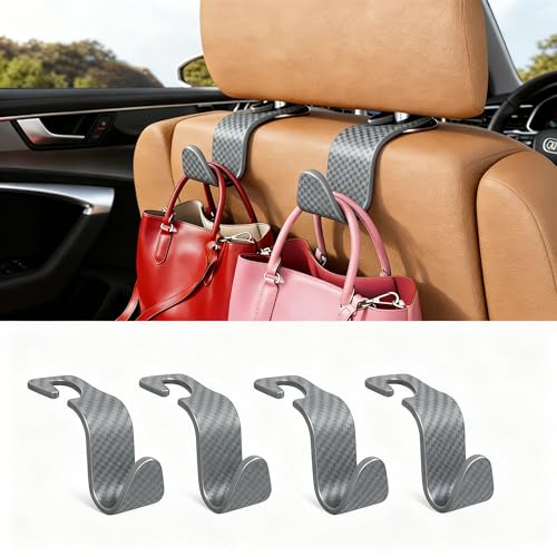 TyranCoupe Purse Hook for Car, Car Purse Hook Black Leather, Car Accessories Organizer, Car Organizer for Back Seat, Essential Car Hooks for Hanging Bags and Coats (4, Gray, Style-B)