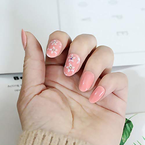 24Pcs ピンク ネイルピース 花柄 可愛い優雅ネイル