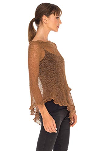 Image of SHU-SHI Women's Sheer Knit Poncho Shrug Lightweight Asymmetrical Ruffle Wrap Dressy Summer Shawl Cover Up Top