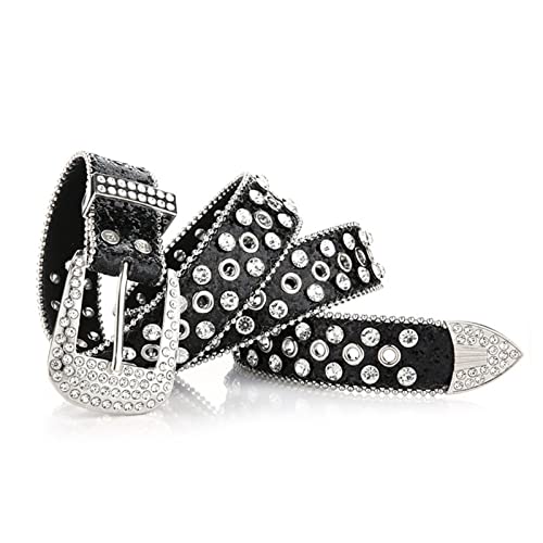 Goth Rhinestones Belts Women PU Leather Straps Rhinestones Belts Cowgirl Girls Fashion Belt for Jeans Men, Approx. 105x3.5cm/ 41.33x1.37in, Blue4