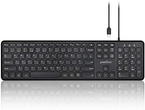 perixx PERIBOARD-210 USB-C Full Size Keyboard with Ultra Thin Design and Quiet Keys for Computer, Laptop, PC, Desktop, UK QWERTY, Black