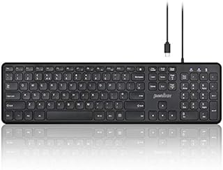 perixx PERIBOARD-210 USB-C Full Size Keyboard with Ultra Thin Design and Quiet Keys for Computer, Laptop, PC, Desktop, UK QWERTY, Black