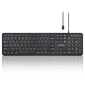 perixx PERIBOARD-210 USB-C Full Size Keyboard with Ultra Thin Design and Quiet Keys for Computer, Laptop, PC, Desktop, UK QWERTY, Black