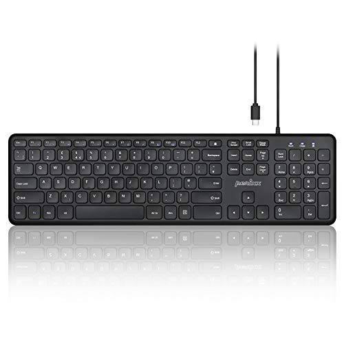 perixx PERIBOARD-210 USB-C Full Size Keyboard with Ultra Thin Design and Quiet Keys for Computer, Laptop, PC, Desktop, UK QWERTY, Black