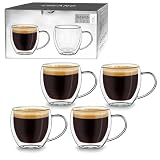Creano Verre Double Paroi Espresso avec Anse 100 ml – Modèle Haut Isolant en Verre Borosilicate pour Boissons Chaudes et Froides – lot de 4 verres