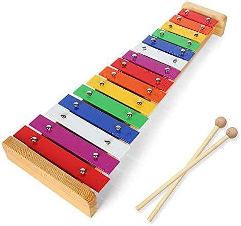 LOLYSIC 15 Tone Xylophone Glockenspiel Colorful Wooden Xylophone Xilofono Instrument with 2 Mallets for Beginner
