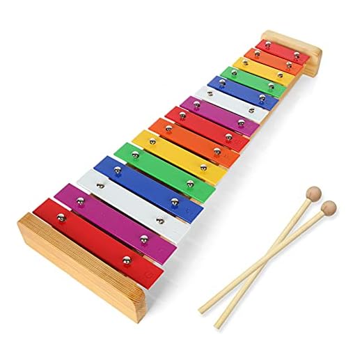 LOLYSIC 15 Tone Xylophone Glockenspiel Colorful Wooden Xylophone Xilofono Instrument with 2 Mallets for Beginner