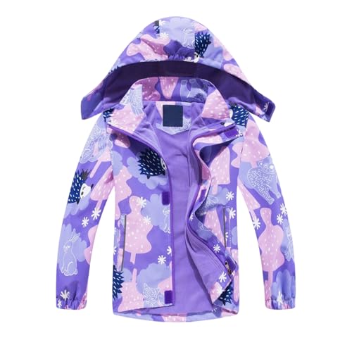 Kids Waterproof Rain Jackets Lightweight Raincoats Fleece Lining Loose Fit Casual Hooded Windbreaker for Boys Girls