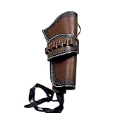 Étui de Pistolet en Cuir Style Western Warreplica   pour Revolver .22LR de 4 à 8 Pouces   Heritage Rough Rider (Munitions Bicolores Marron pour droitier, Calibre 5 mm)