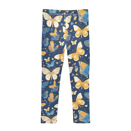 KLL Blue and Yellow Butterflies Girls Cotton Pants Soft Full Length Yoga Pants Running2