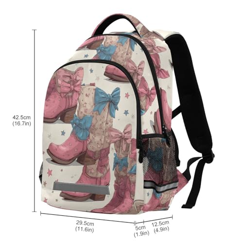 Cowgirl Pink Boots Large School Backpacks with Chest Strap for Boys Girls Students,Lightweight Bookbags 17 Inch, Portable Casual Daypack Bags3